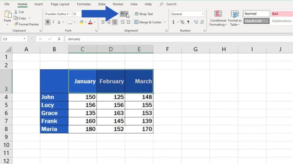 How to Change Text Direction in Excel - icon orientation