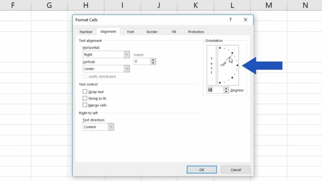 How to Change Text Direction in Excel - pointer of the angle