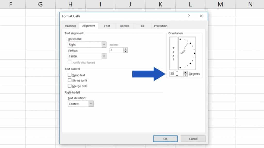How to Change Text Direction in Excel - setting of the text angle