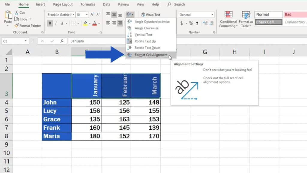 How to Change Text Direction in Excel - specific angle