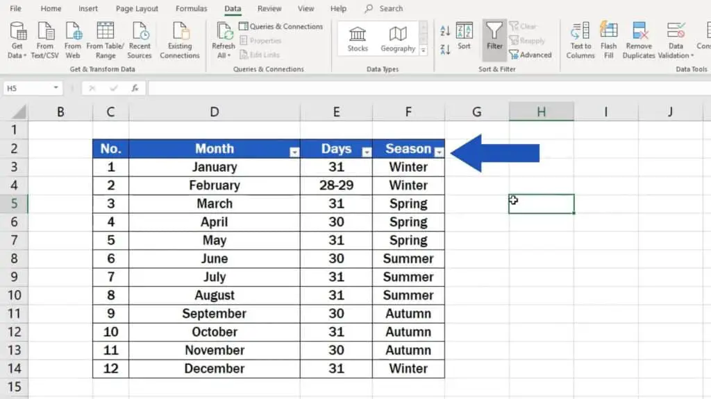 How to Create Filter in Excel - drop-down arrows