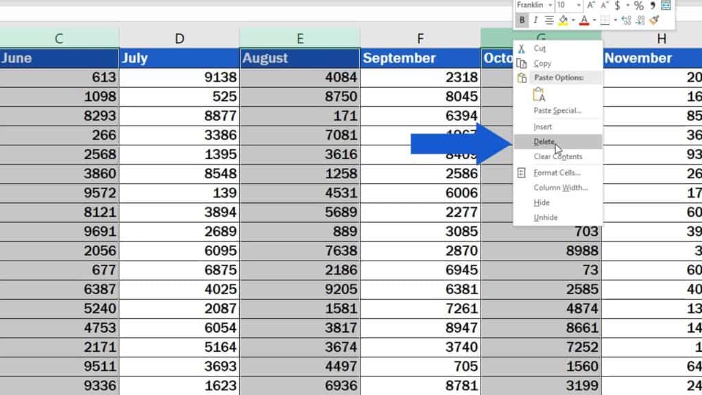 How to Delete Columns in Excel - delete more columns at once