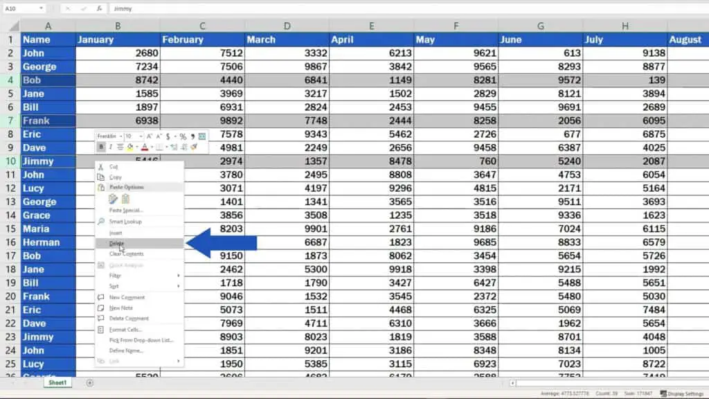 How to Delete Rows in Excel - choose delete option