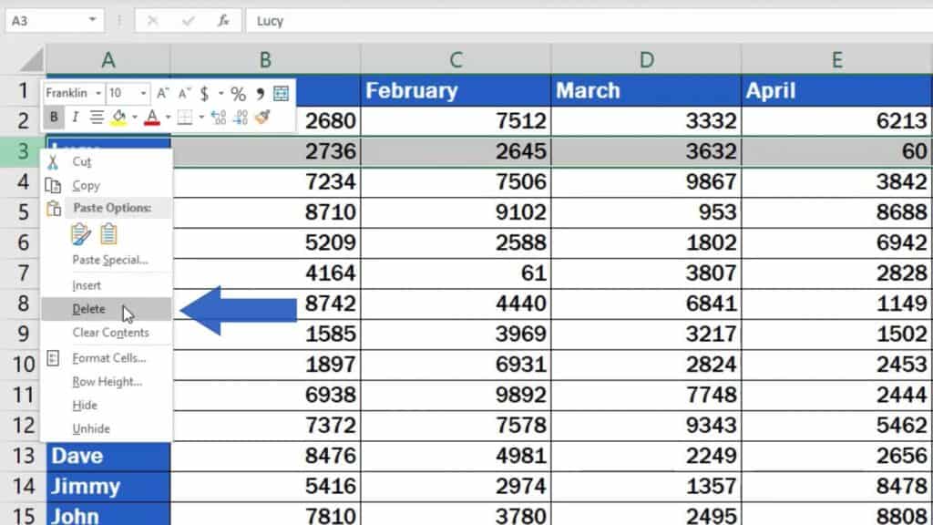 How to Delete Rows in Excel - delete option