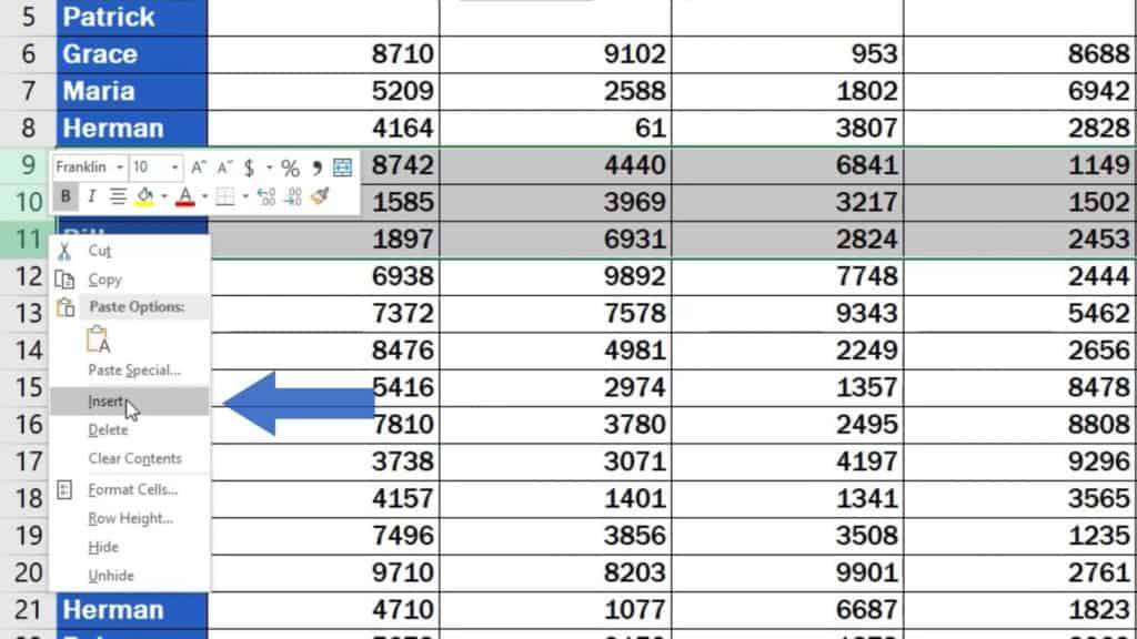 How to Insert Row in Excel - more empty rows