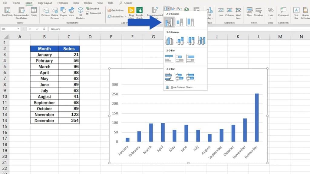 How to Make a Bar Graph in Excel - first option