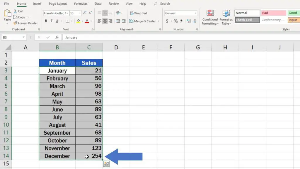 How to Make a Bar Graph in Excel - relevant data we want to present in graph