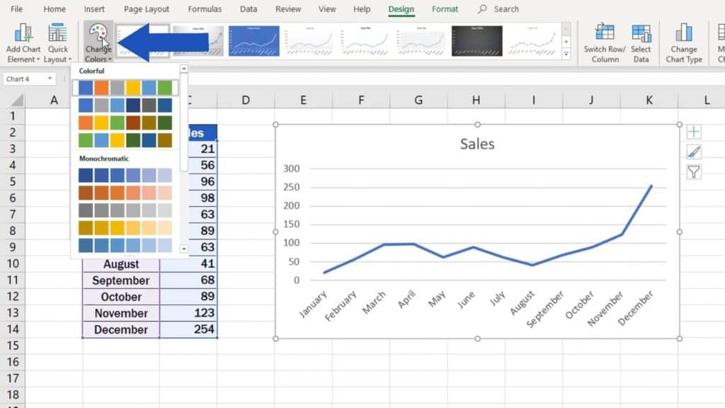 How to Make a Line Graph in Excel - change colour of the graph