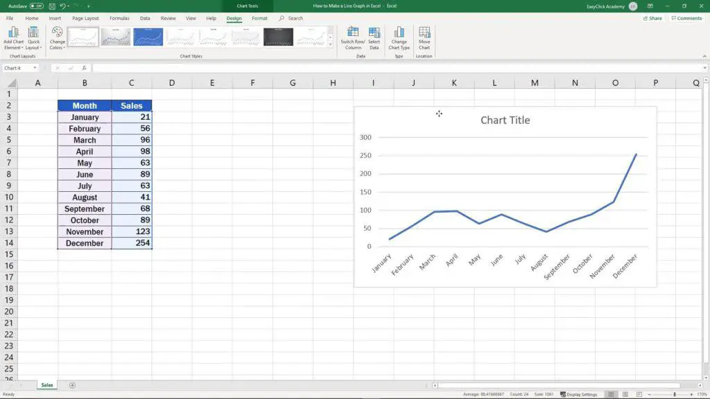 How to Make a Line Graph in Excel - change position of graph