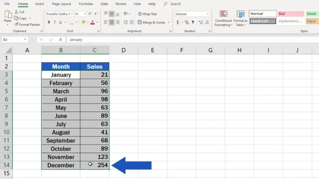 How to Make a Line Graph in Excel - pick the relevant data