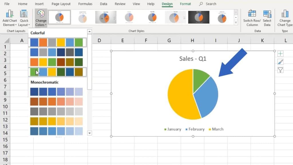 How to Make a Pie Chart in Excel - change colour of chart