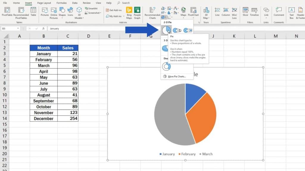 How to Make a Pie Chart in Excel - first option pie chart