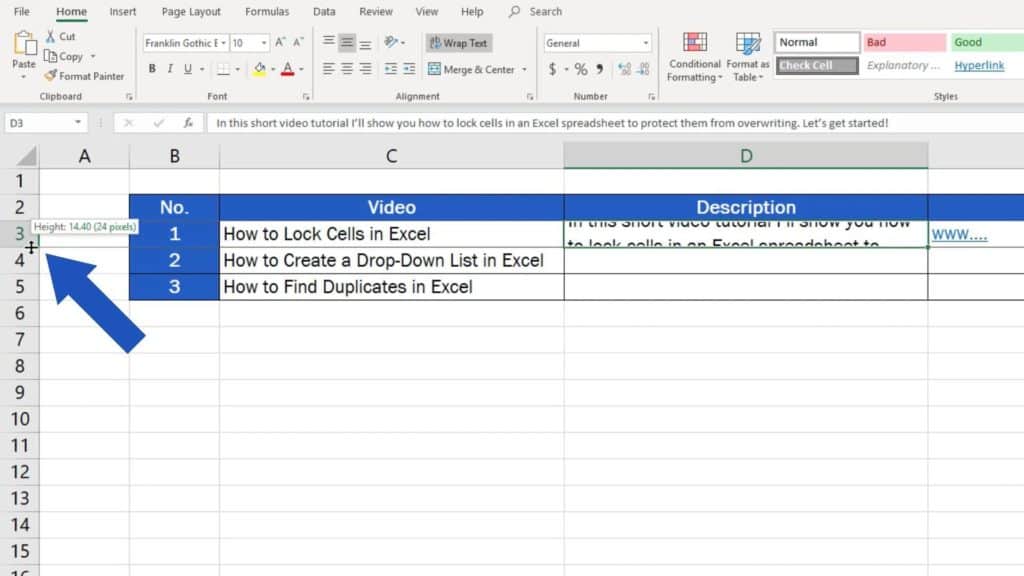 How to Wrap Text in Excel - adjust height of the row