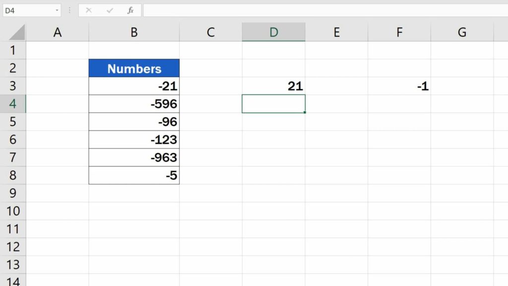 How to Change Negative Numbers to Positive in Excel - changed number in different column