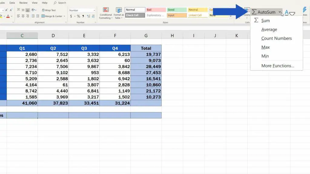 How to Find the Largest Number in Excel - autosum option in Excel