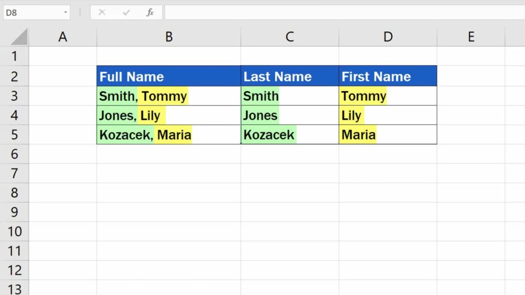 How to Separate Names in Excel - split name in excel