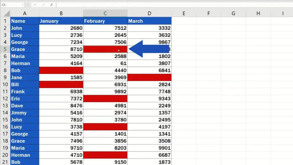 How to Highlight Blank Cells in Excel (Conditional Formatting) - blank cells changed colour