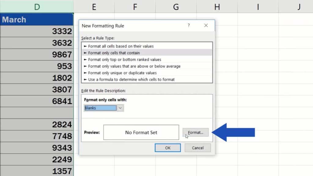 How to Highlight Blank Cells in Excel (Conditional Formatting) - click on format option