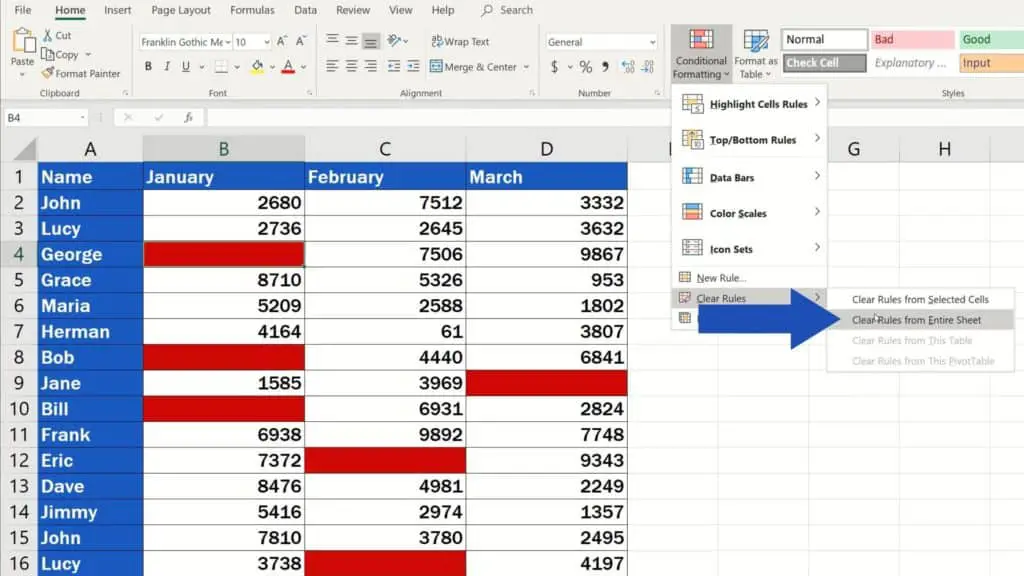 How to Highlight Blank Cells in Excel (Conditional Formatting) - turn off conditional formatting