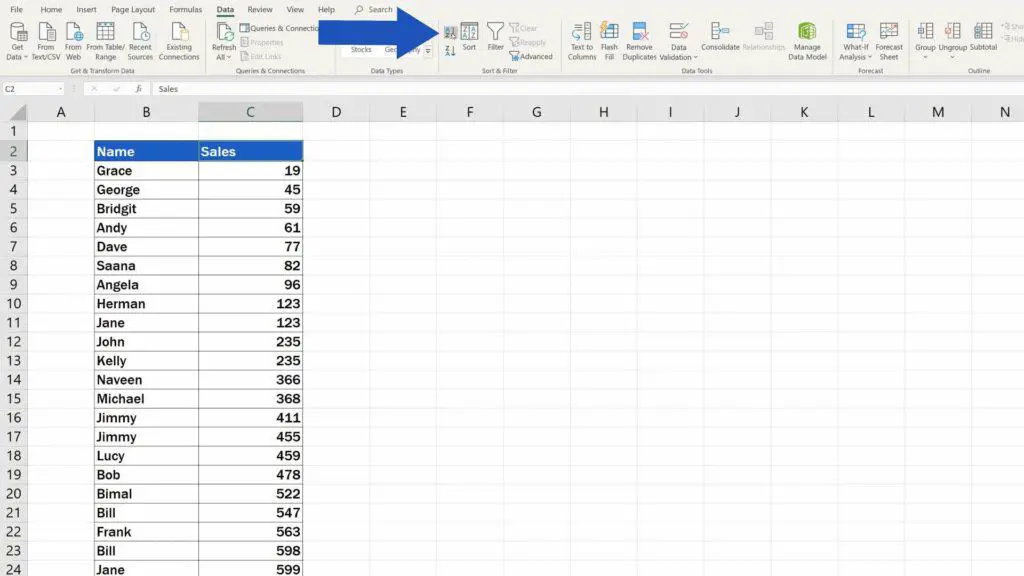 How to Sort Alphabetically in Excel - sort sales from lowest to highest