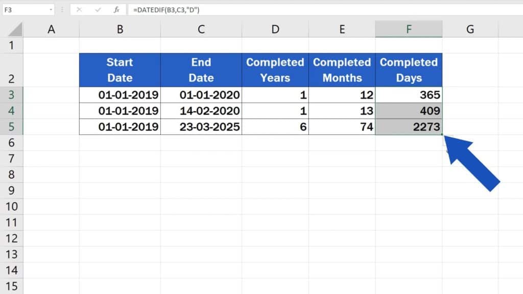 How to Calculate Difference Between Two Dates in Excel - use the same formula in more rows in excel