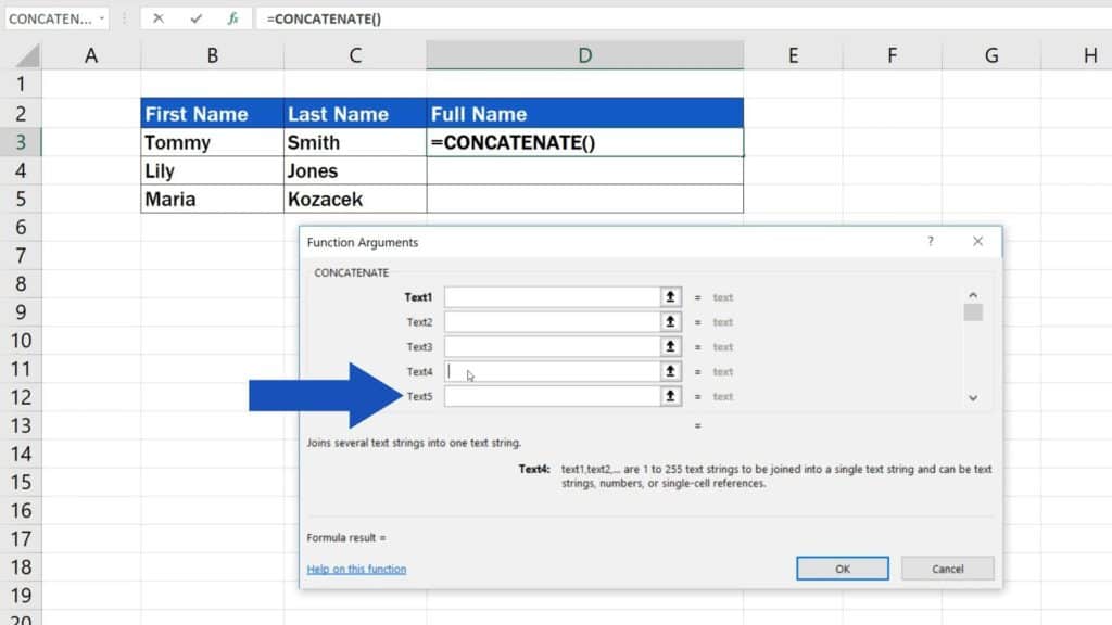 How to Combine First and Last Name in Excel - automatically appeared text boxes