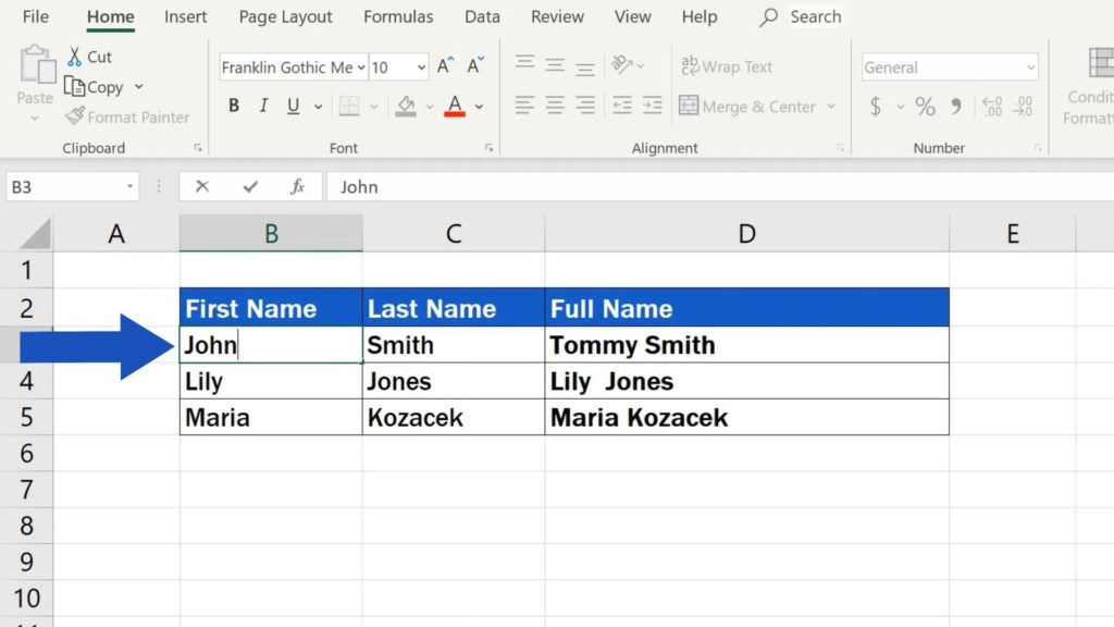 How to Combine First and Last Name in Excel - change data in source cell