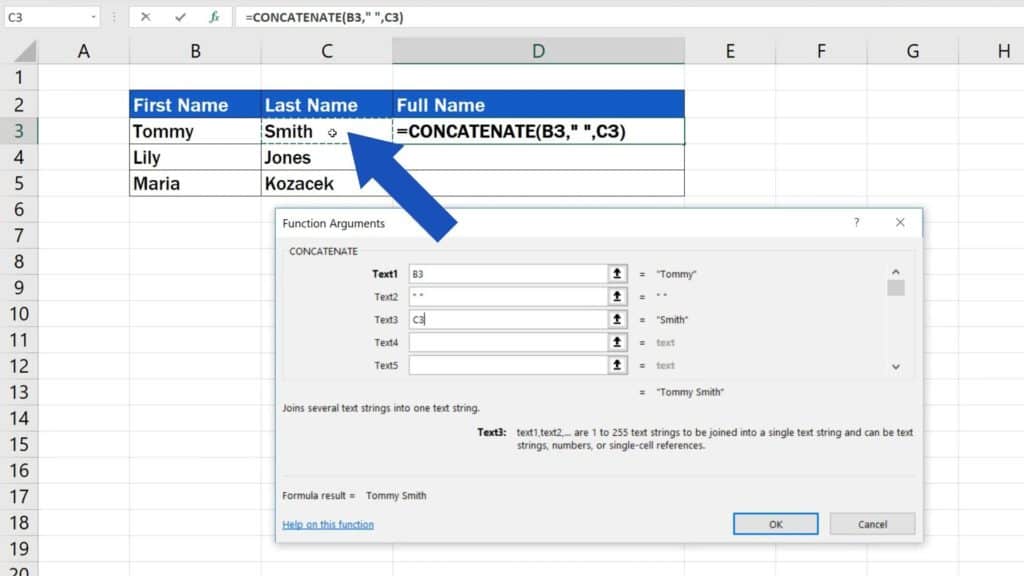 How to Combine First and Last Name in Excel - combine first and last name in Excel column