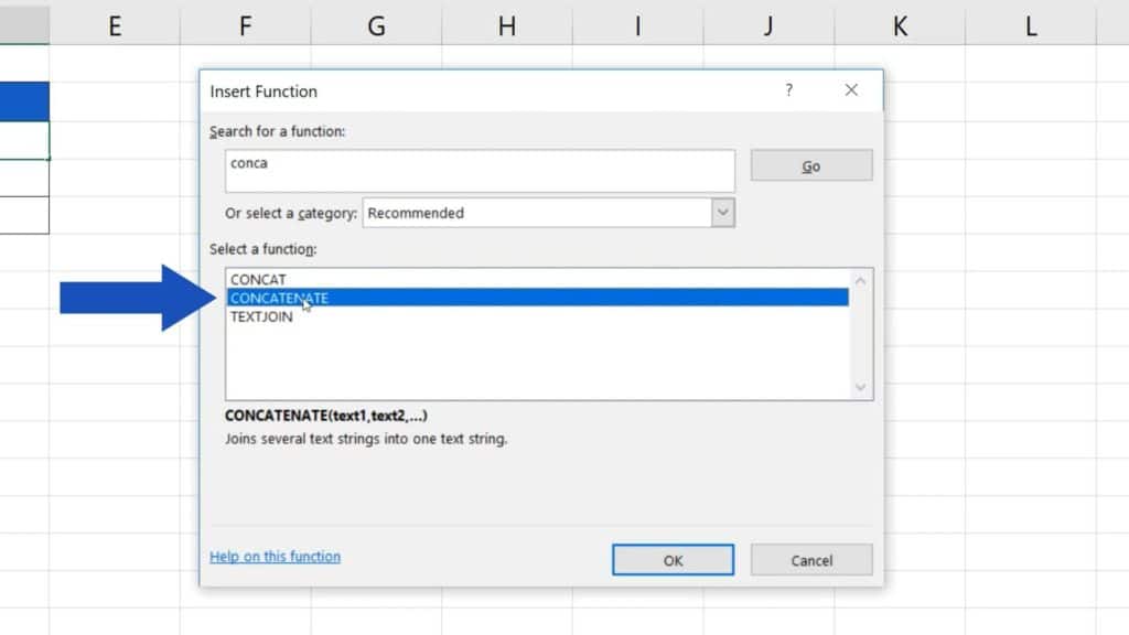 How to Combine First and Last Name in Excel - concatenate function