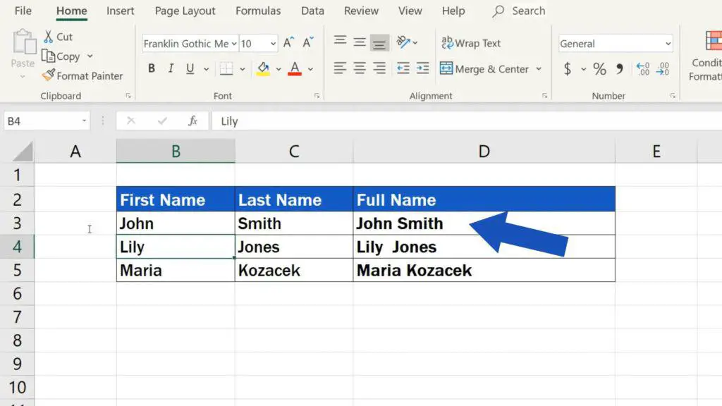 How to Combine First and Last Name in Excel - concatenate function in excel