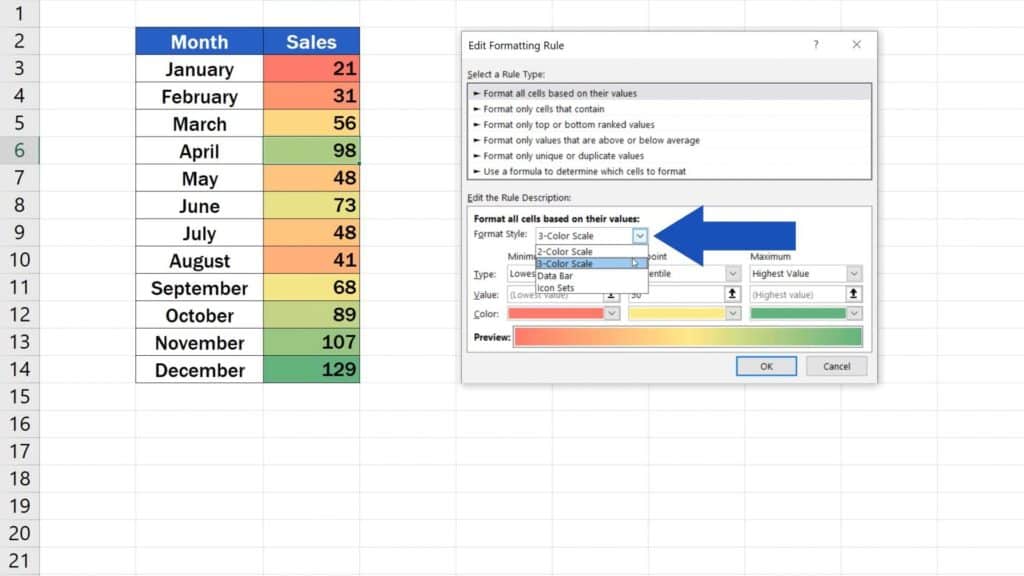 How to Use Color Scales in Excel (Conditional Formatting) - format cells bassed on their value