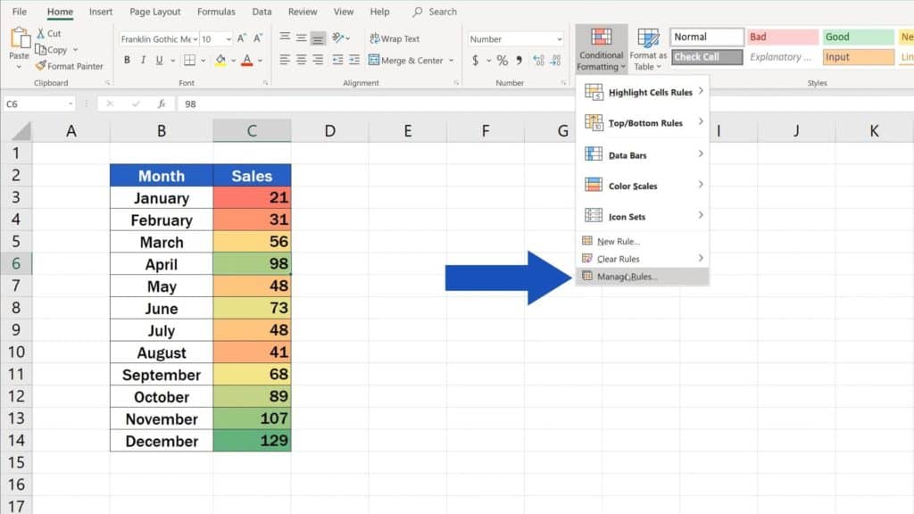 How to Use Color Scales in Excel (Conditional Formatting) - manage rules while conditional formatting