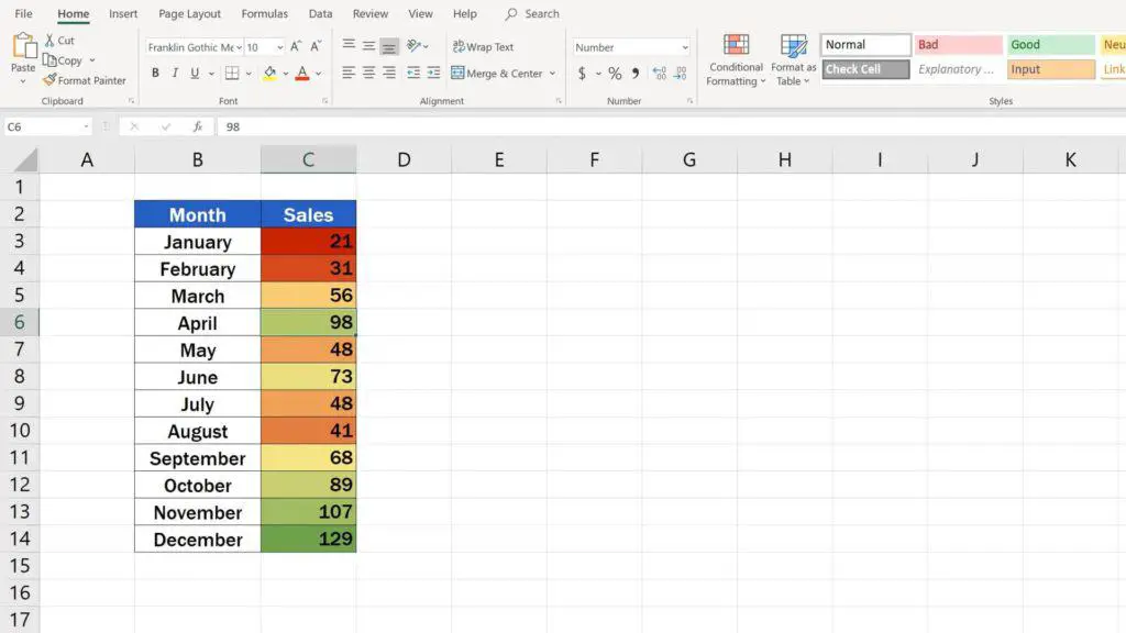 How to Use Color Scales in Excel (Conditional Formatting) - settings of the heatmap in excel