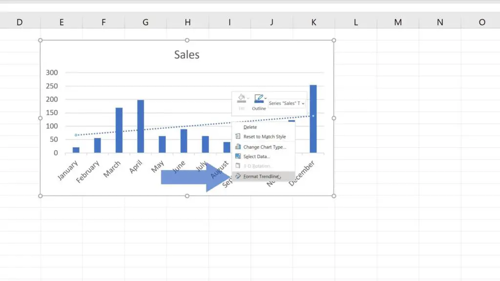 How to Add a Trendline in Excel - format trendline in Excel