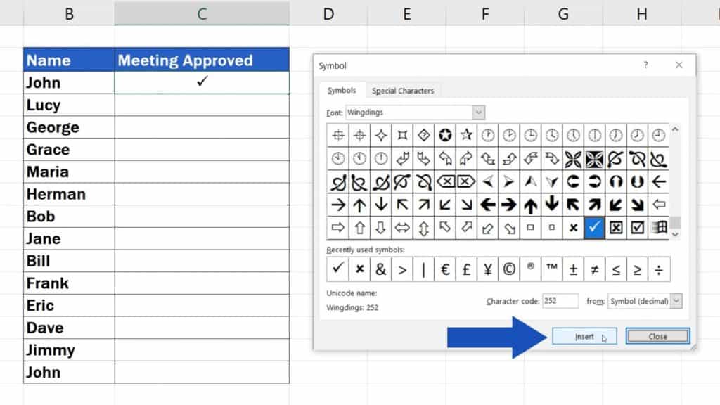 How to Insert a Symbol in Excel - how to insert tick mark in Excel