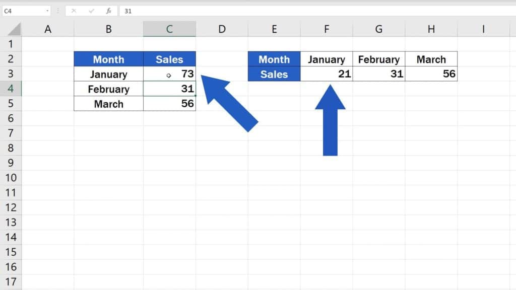 How to Switch Rows and Columns in Excel (the Easy Way) - static function of Excel