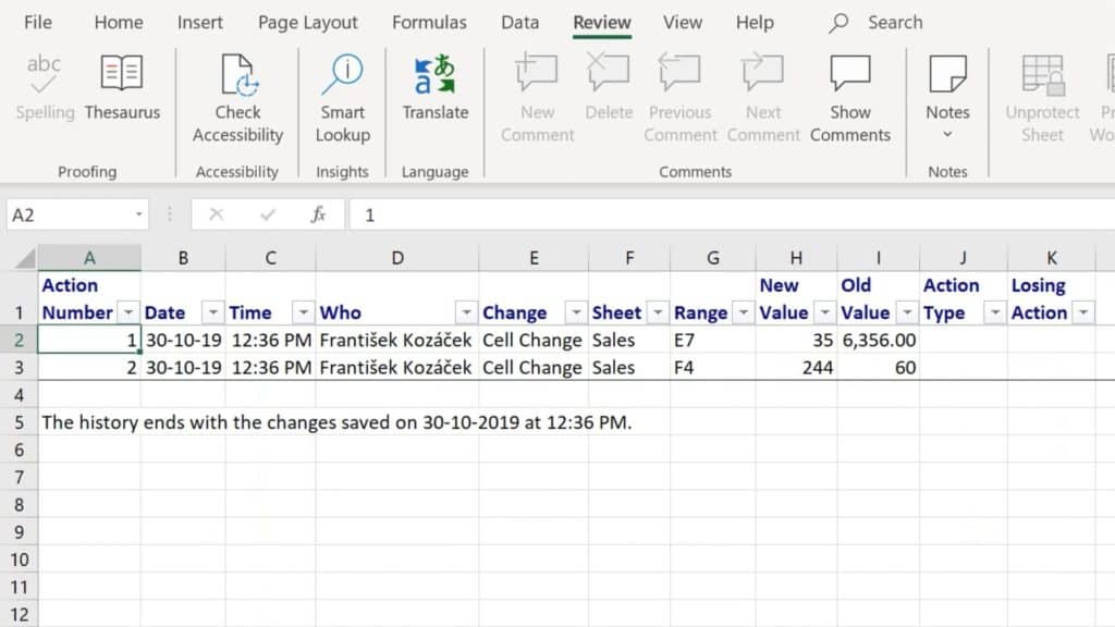 How to Track Changes in Excel - creation of list of changes in Excel
