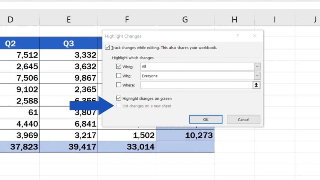 How to Track Changes in Excel - list of changes