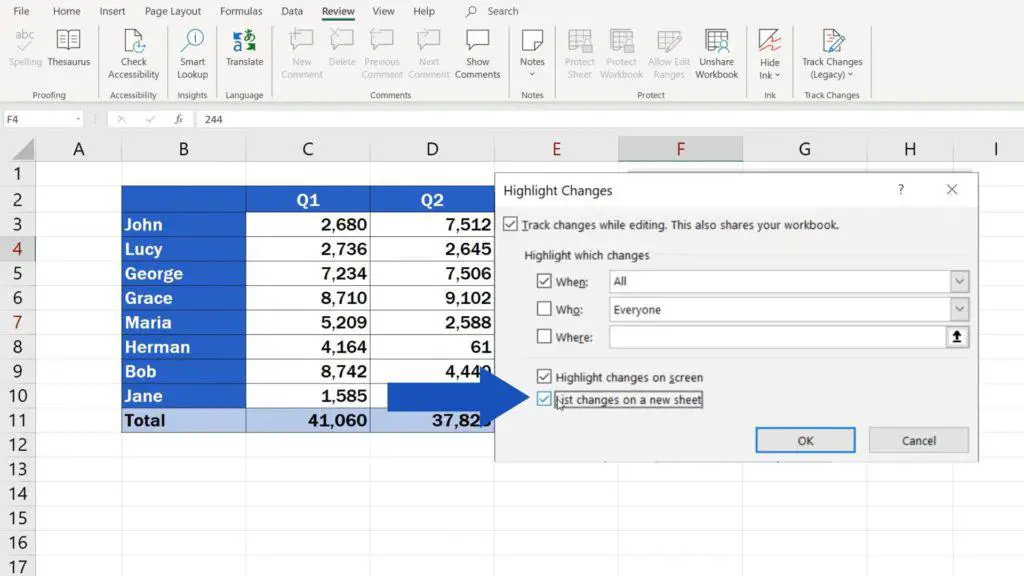 How to Track Changes in Excel - list of changes in Excel