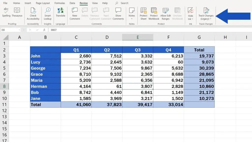 How to Track Changes in Excel - option Track Changes on the ribbon