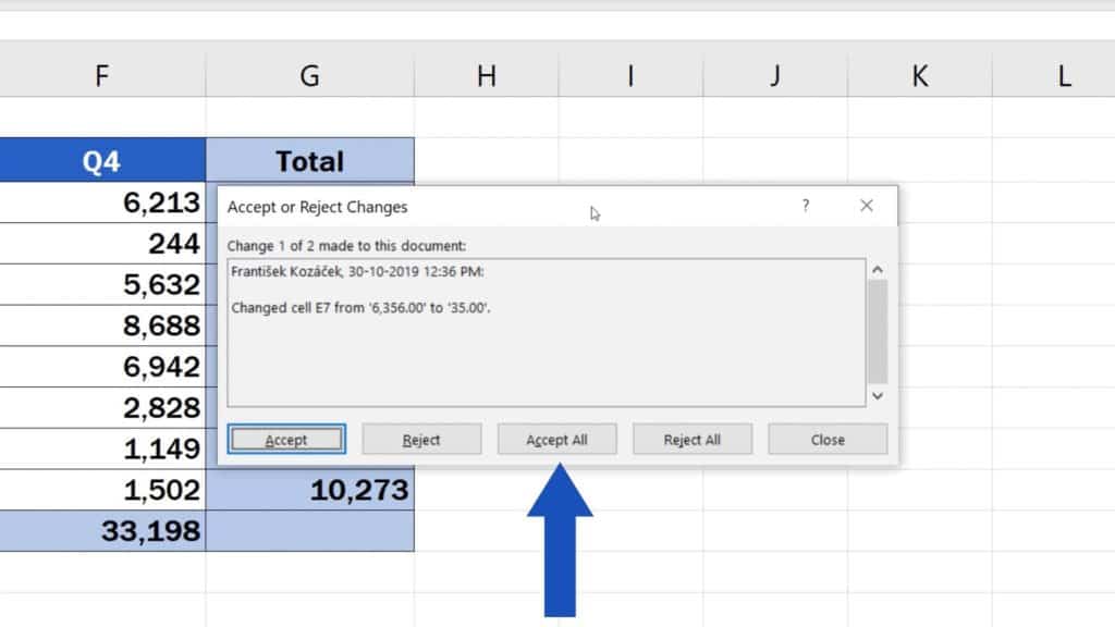 How to Track Changes in Excel - reject changes