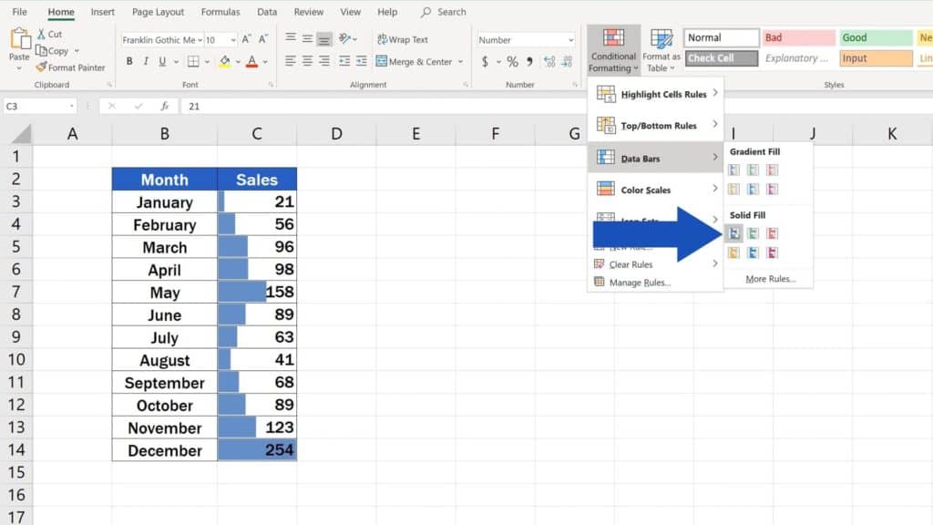 Try out Data Bars in Excel for clear graphical data representation - data bars to see your data visually