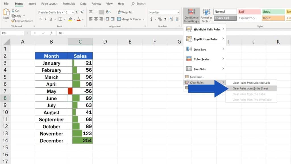 Try out Data Bars in Excel for clear graphical data representation - how to remove data bars in Excel