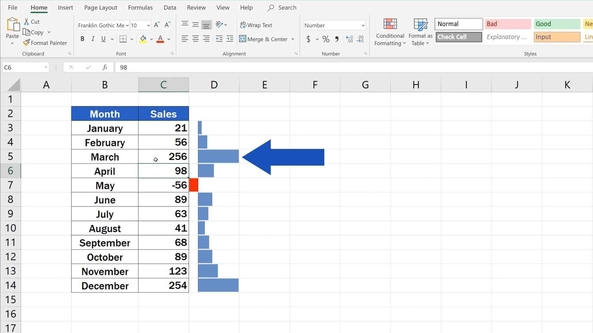 Try out Data Bars in Excel for clear graphical data representation