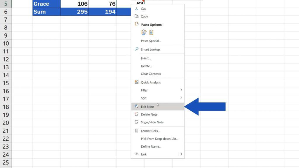 How to Insert Comment and Note in Excel - How to edit note in excel