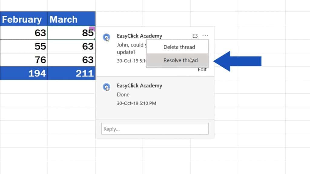 How to Insert Comment and Note in Excel - How to resolve thread