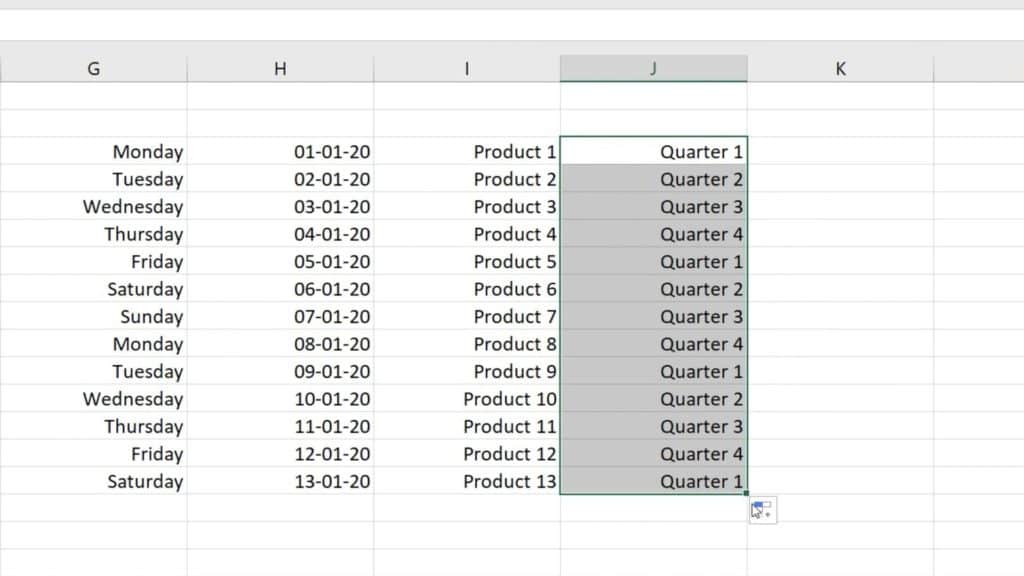 How to Use AutoFill in Excel - automatically filled quarters in Excel