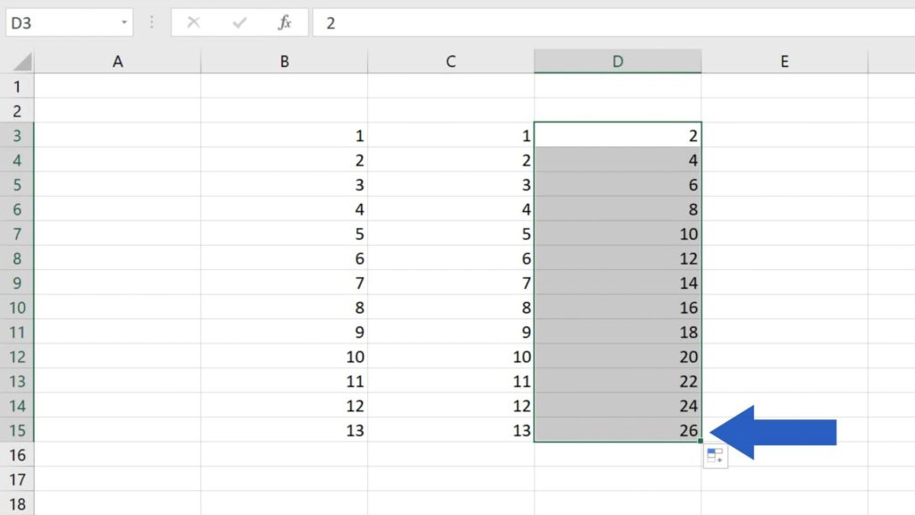 How to Use AutoFill in Excel - how to fill only even numbers in Excel automatically