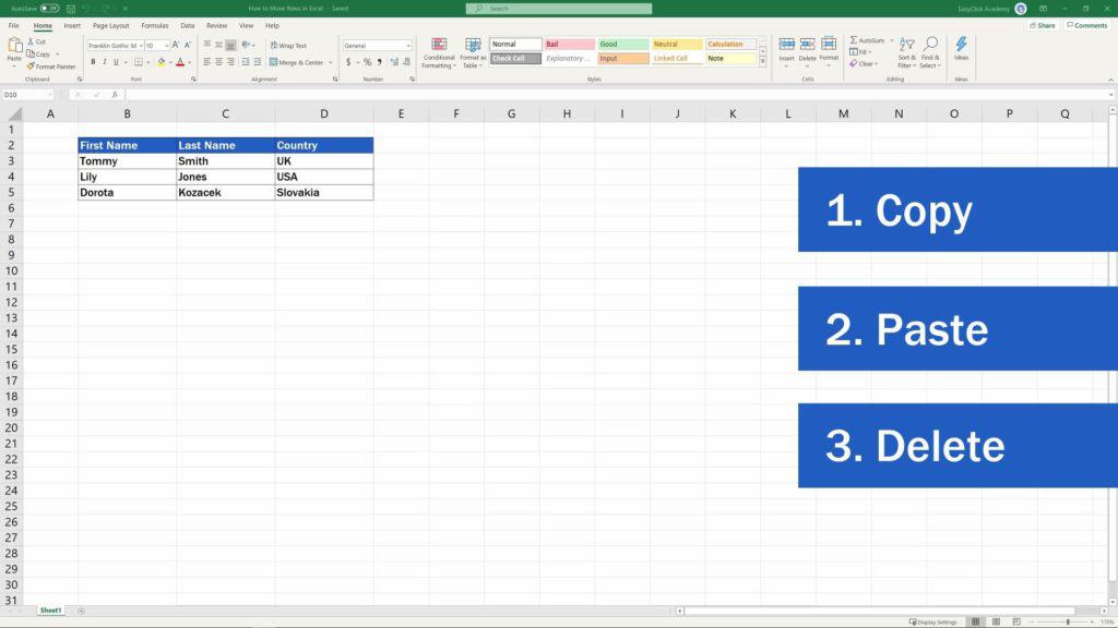 How to Move Rows in Excel - move rows without copying