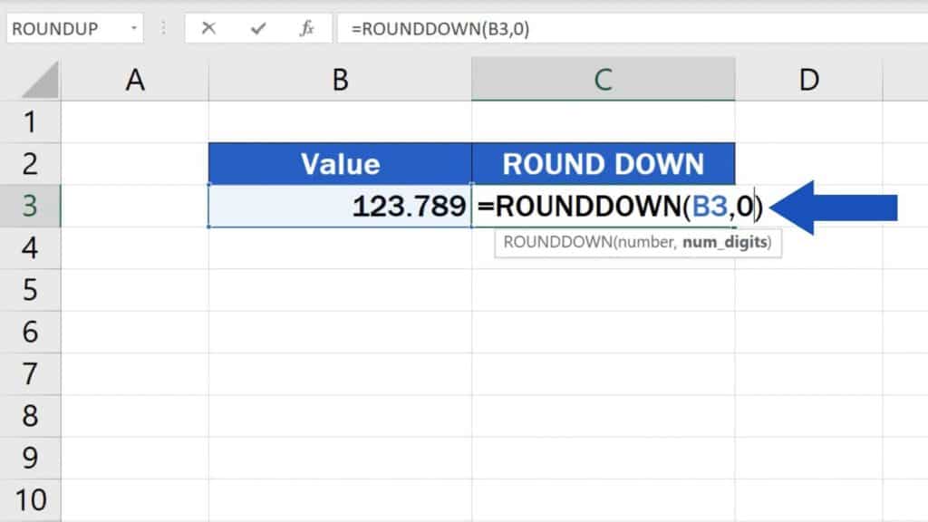 How to ROUNDDOWN Numbers in Excel to make it a whole number